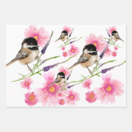 Cute Chickadee Waterverf Floral Inpakpapier Vel