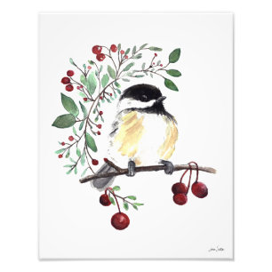 Cute Chickadee Waterverf Foto Afdruk