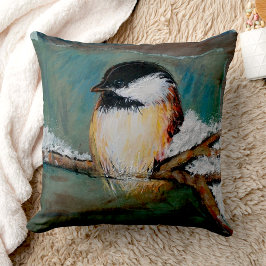 Cute Chickadee Winter Black Kussen
