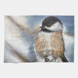 Cute Chickadee Winter Painting Theedoek