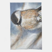 Cute Chickadee Winter Painting Theedoek (Verticaal)
