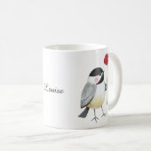 Cute Chickadee with a single red rose Custom Name  Koffiemok (Voorkant rechts)