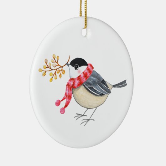 Cute Chickadee with Golden Sprig Personalized name Keramisch Ornament (Rechts)