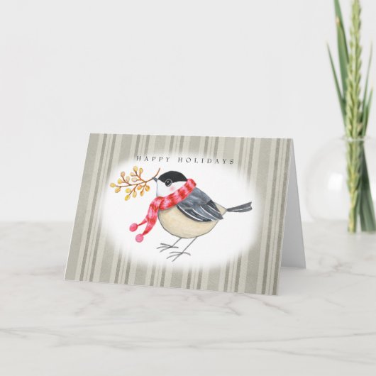 Cute Chickadee with red scarf Happy Holidays Feestdagen Kaart (Voorkant)