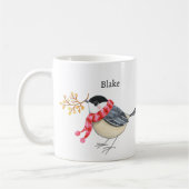 Cute Chickadee with Scarf Bringing Gift Custom Koffiemok (Links)