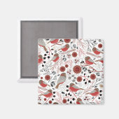 Cute Chickadees Red Gray Pattern Magneet (Voorkant / Achterkant)