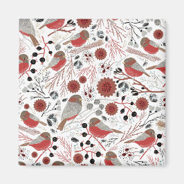 Cute Chickadees Red Gray Pattern Magneet