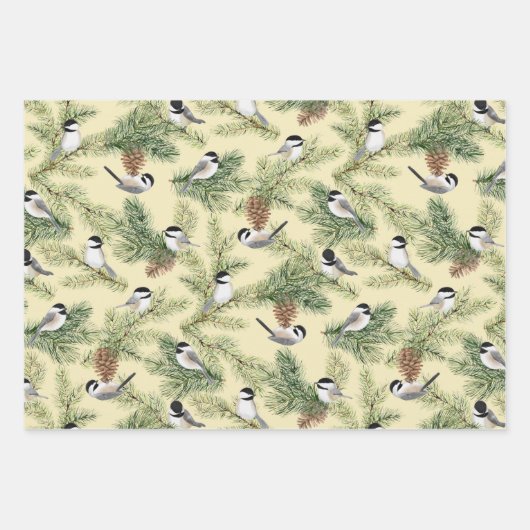 Cute Chickadees Waterverf Kerstmis Inpakpapier Vel (Voorkant 2)