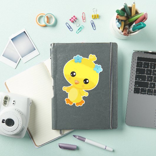 Cute Chicken, Baby Chicken, Chick, Flowers Sticker (iPad Cover)