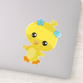 Cute Chicken, Baby Chicken, Chick, Flowers Sticker