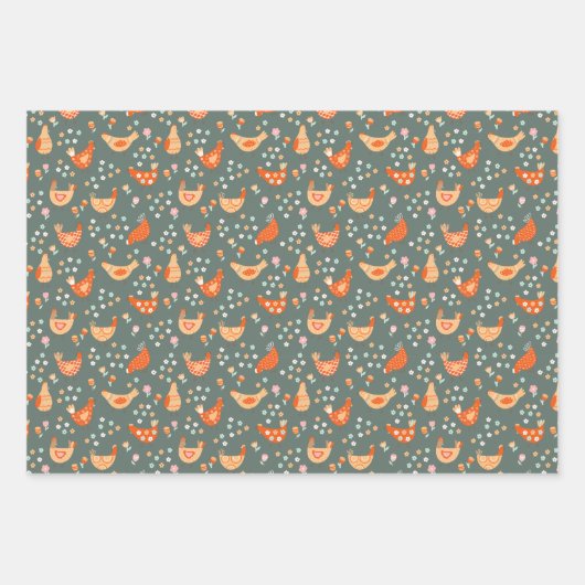 Cute Chicken Bird Pattern Inpakpapier Vel (Voorkant 3)