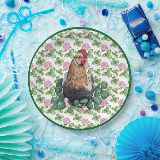 Cute Chicken & Clover | St Patrick's Day Papieren Bordje (Feest)