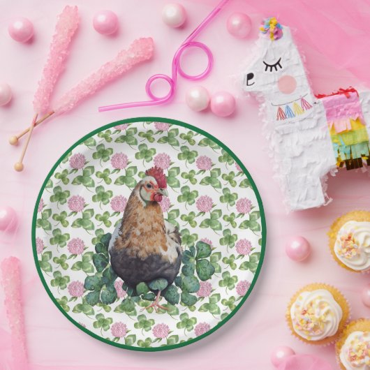 Cute Chicken & Clover | St Patrick's Day Papieren Bordje (Feest)