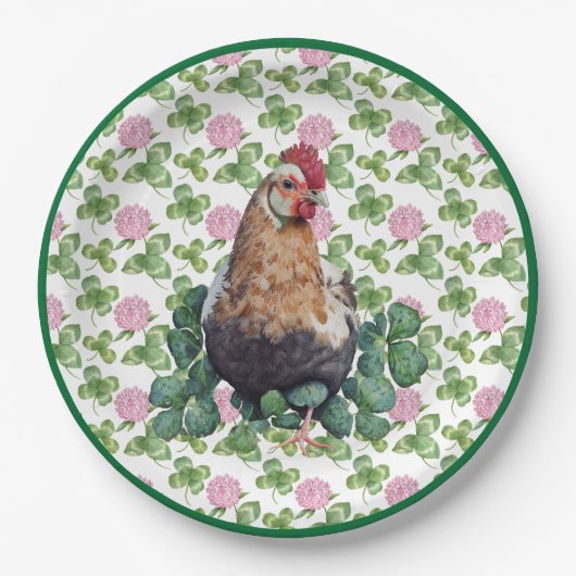 Cute Chicken & Clover | St Patrick's Day Papieren Bordje (Voorkant)