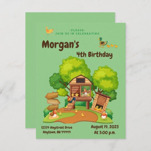 Cute Chicken & Ducks Uitnodiging (Voorkant / Achterkant)