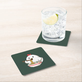 Cute Chicken Eating Ramen Noodles Kawaii Illustrat Kartonnen Onderzetters