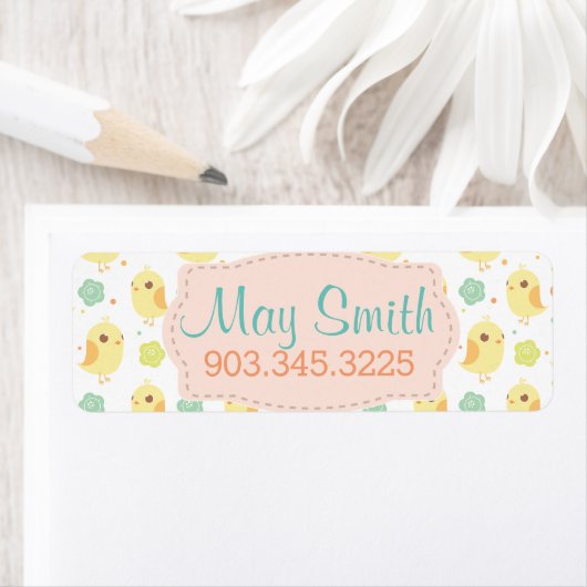 Cute Chicken & Flowers Pattern Etiket (Insitu)