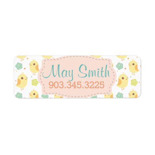 Cute Chicken & Flowers Pattern Etiket (Voorkant)