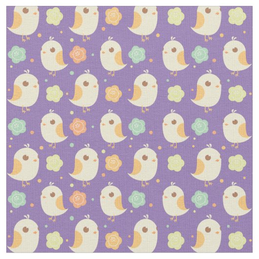 Cute Chicken & Flowers Pattern Stof (Close Up)
