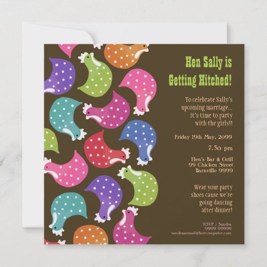 Cute Chicken Hens Night Bachelorette Party Invite Kaart (Achterkant)
