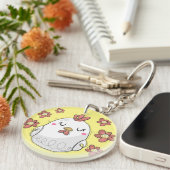Cute Chicken met Flowers Sleutelhanger (Voorkant Rechts)