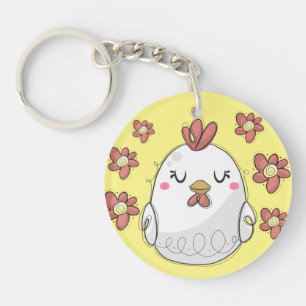 Cute Chicken met Flowers Sleutelhanger