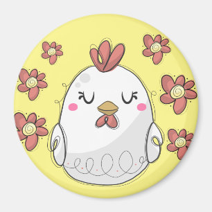 Cute Chicken met red bloemen keuken Magneet