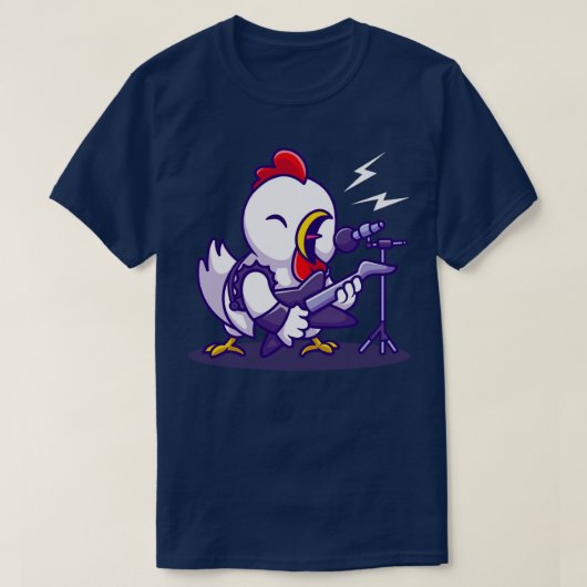 Cute Chicken Rocker met gitaar Cartoon T-shirt (Design voorkant)
