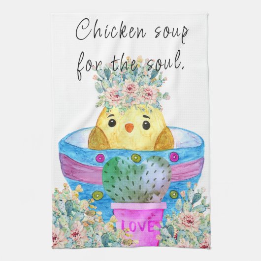Cute Chicken Soup voor de Soul Kitchen Towel Theedoek (Verticaal)