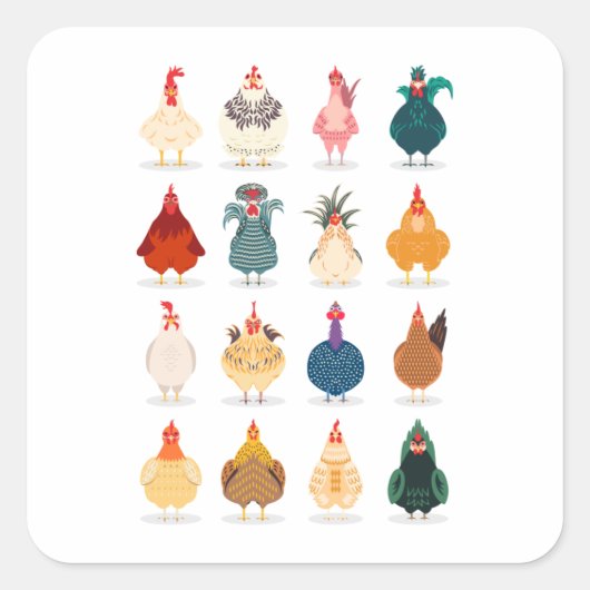 Cute Chicken Vierkante Sticker (Voorkant)