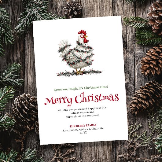 Cute Chickens Funny Watercolor Christmas Greeting Feestdagenkaart