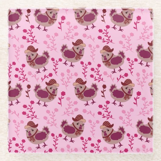 Cute Chickens Glazen Onderzetter (Voorkant)