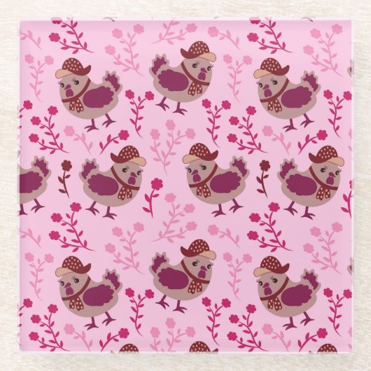 Cute Chickens Glazen Onderzetter (Voorkant)