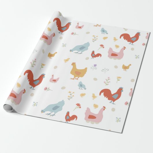 Cute Chickens Hens and Baby Chicks Cadeaupapier (Uitgerold)