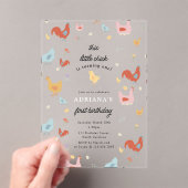 Cute Chickens Hens and Chick Girl First Birthday Acryl Uitnodigingen (Insitu (Draagbaar))