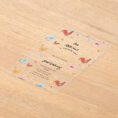 Cute Chickens Hens and Chick Girl First Birthday Acryl Uitnodigingen (Laagn)