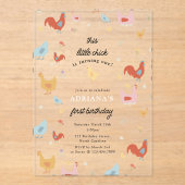 Cute Chickens Hens and Chick Girl First Birthday Acryl Uitnodigingen (Voorkant)