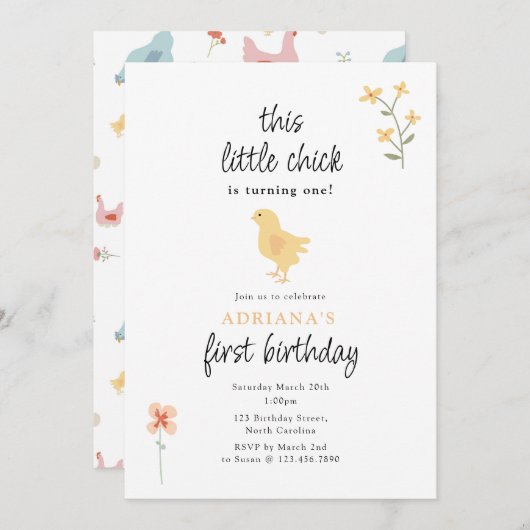 Cute Chickens Hens and Chick Turning One Birthday Kaart (Voorkant / Achterkant)