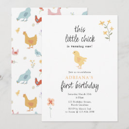Cute Chickens Hens and Chick Turning One Birthday Kaart