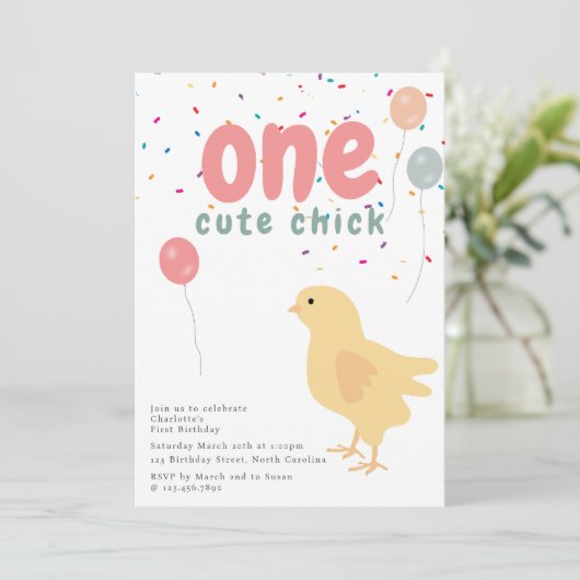 Cute Chickens Hens Chick Girl First 1st Birthday Kaart (Staand voorkant)