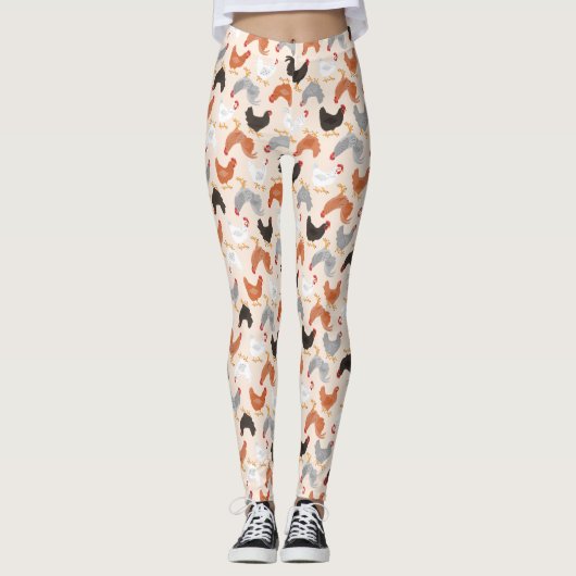 Cute Chickens on Light Beige Leggings (Voorkant)