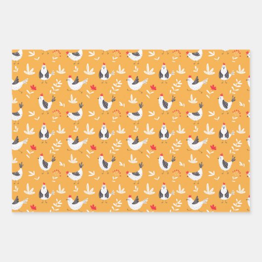 Cute Chickens Stripes Wrapping Paper Set van 3 (Voorkant)