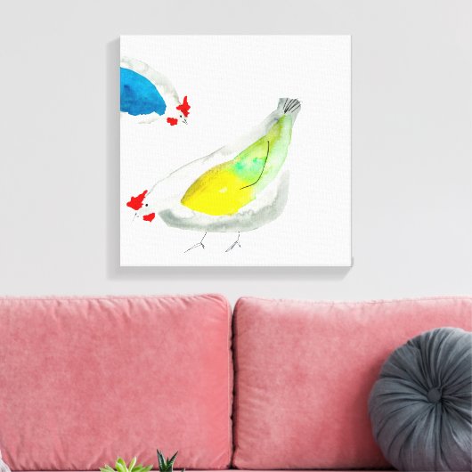 Cute chickens watercolor canvas afdruk (Insitu (Woonkamer))