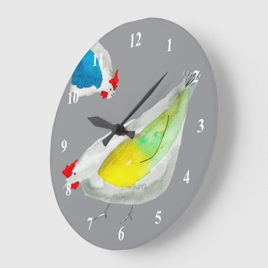 Cute chickens watercolor grote klok (Hoek)