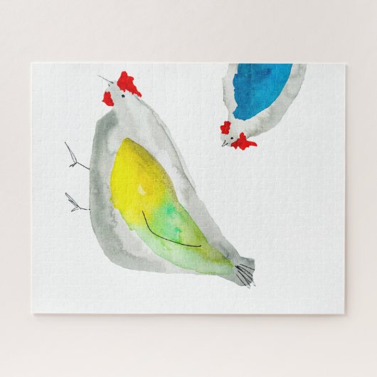 Cute chickens watercolor legpuzzel (Horizontaal)
