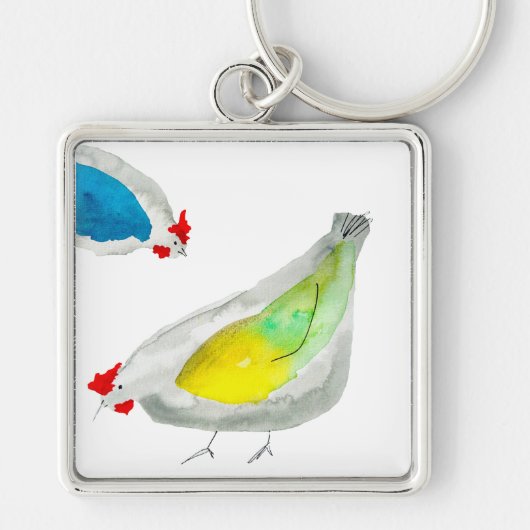 Cute chickens watercolor sleutelhanger (Voorkant)