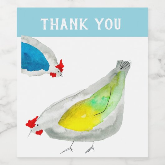 Cute chickens watercolor wijn etiket (Enkel label)