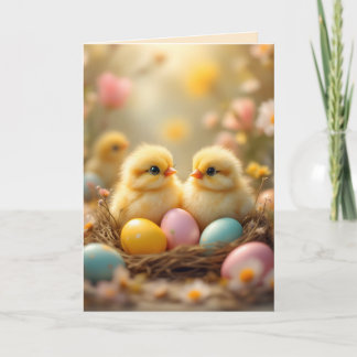Cute chicks in Easter eggs, custom vintage Feestdagen Kaart