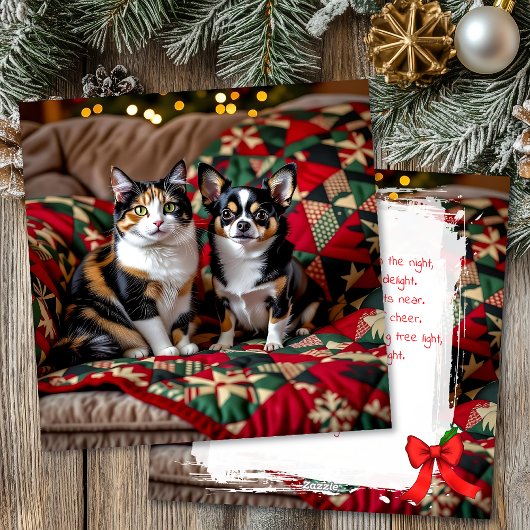 Cute Chihuahua and Cat Christmas Feestdagenkaart