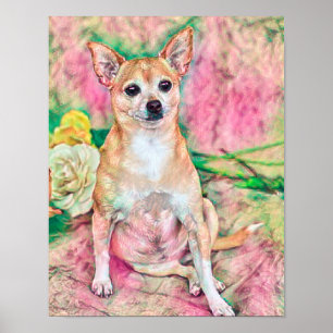 Cute Chihuahua Art Pink Green Dog Portret Poster